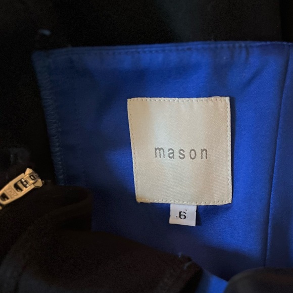 MASON BY MICHELLE Leather Insert Dress Pencil Wrap Bodycon Blue/Black Sz 6 - Picture 9 of 9